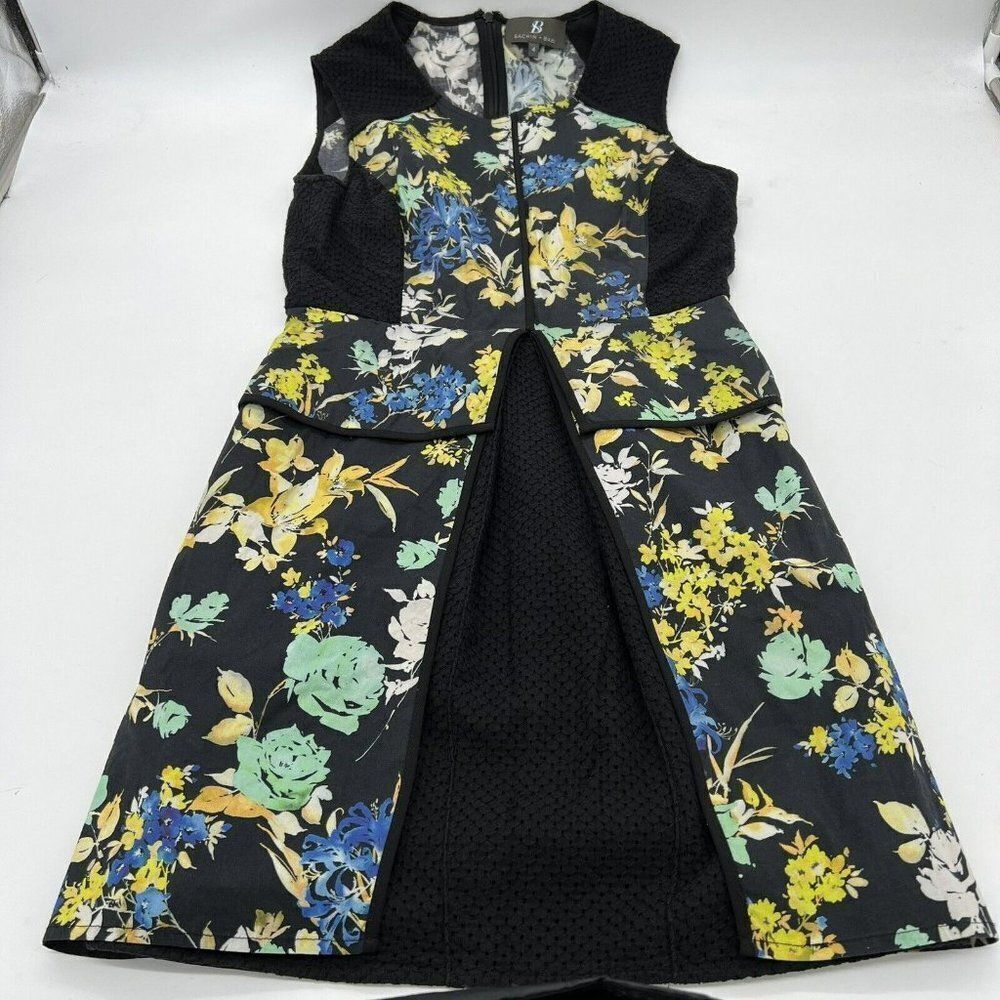 SACHIN + BABI Black Floral Mini Dress Sz 4 Textured Sheath Anthropologie